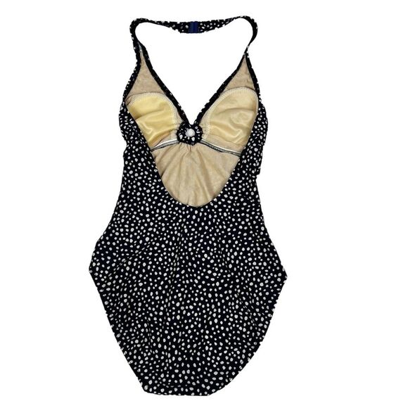 Speedo Navy White Polka Dot Halter V-Neck One Piece Swimsuit Women’s 10 - Picture 2 of 16